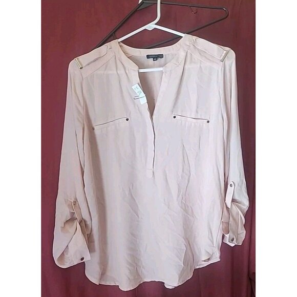 Womens Blouse Sheer Long Sleeve Pullover Beige Size Medium Dynamite - Picture 3 of 11